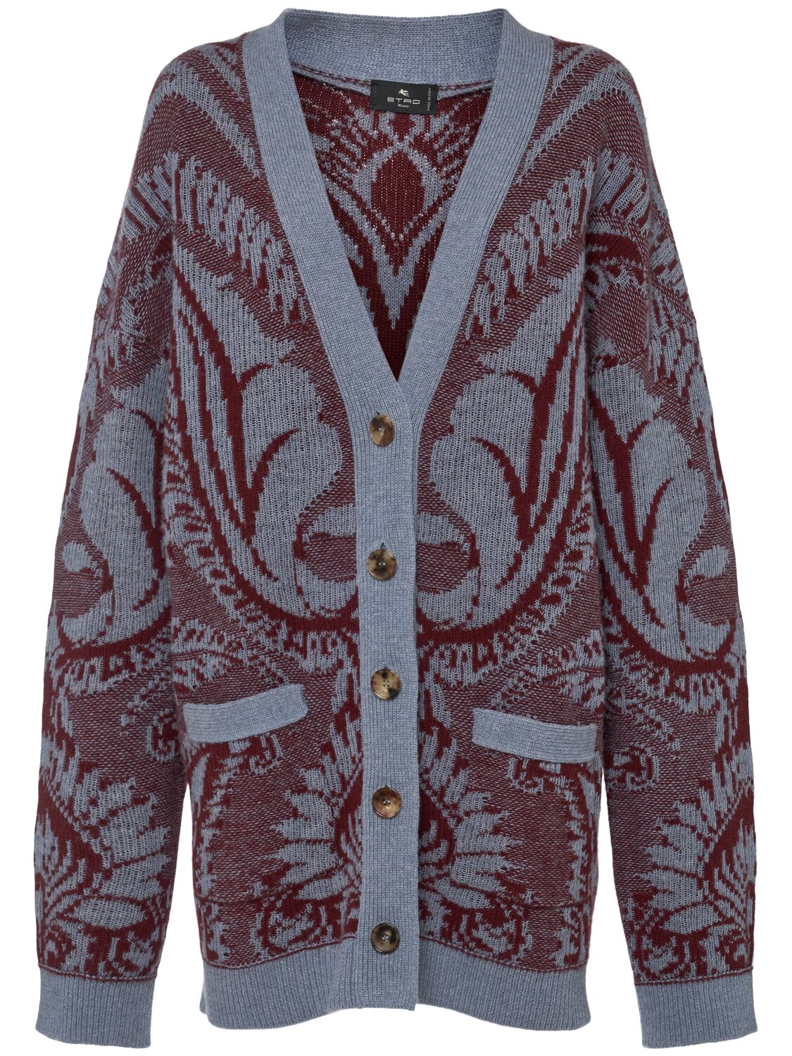 Embroidered wool knit oversized cardigan