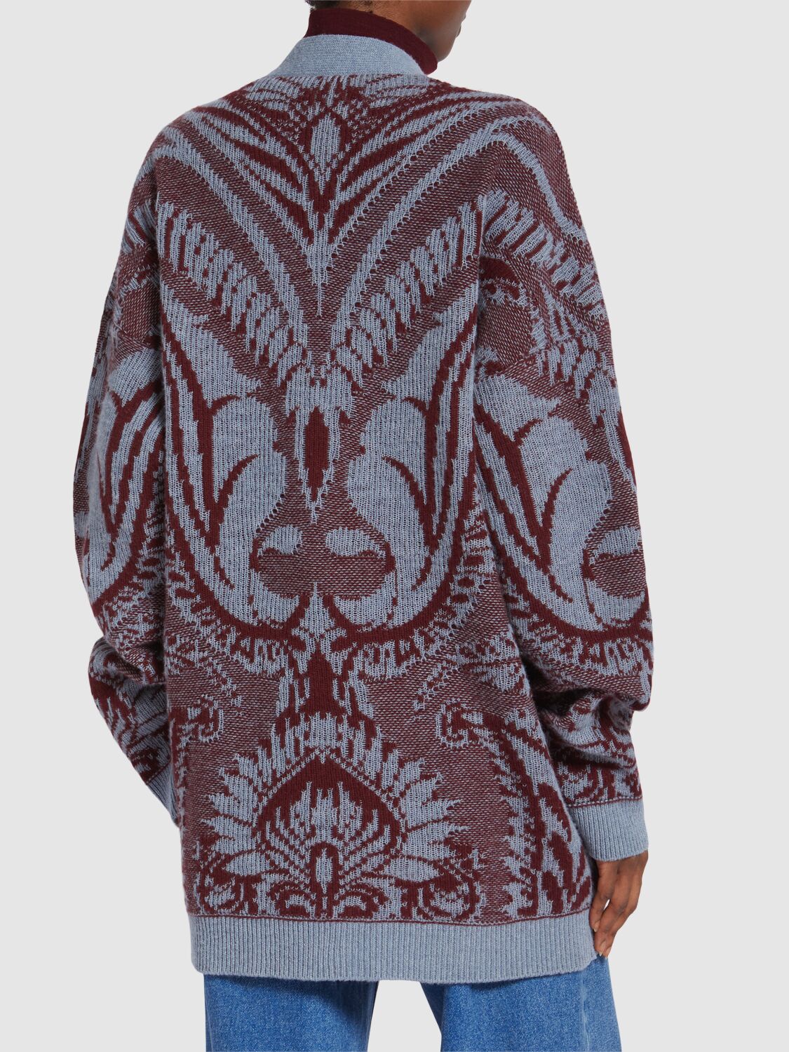 Embroidered wool knit oversized cardigan