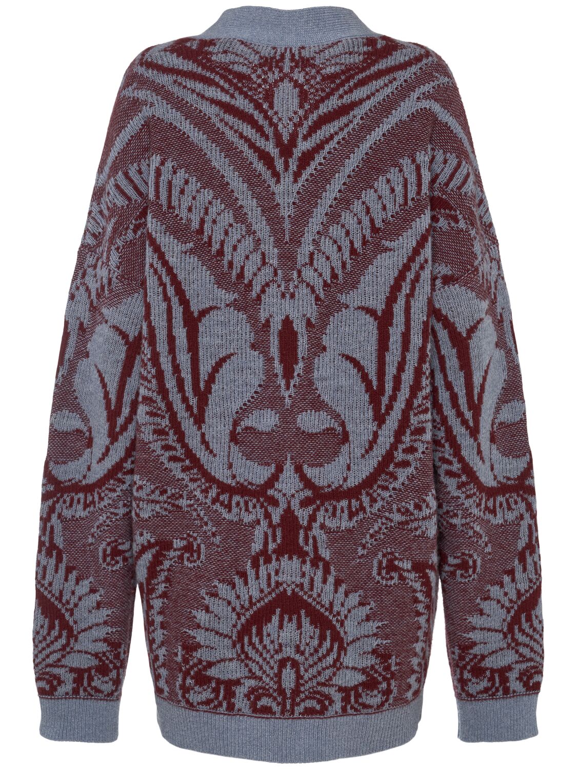 Embroidered wool knit oversized cardigan